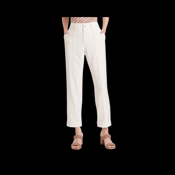NWT Women’s High Rise Slim Straight Leg Pintuck Ankle Pants, Ivory Trousers SZ 8 - Picture 4 of 12